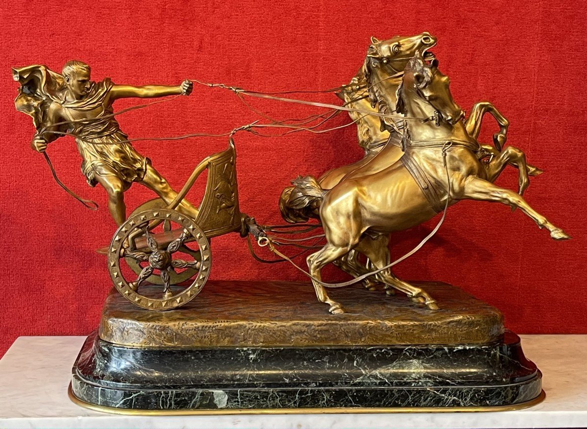 Char Romain,  Grand Bronze par Antonio Vaneti (1881-1962) / Gladiateur Rome Grèce / Aurige -photo-2