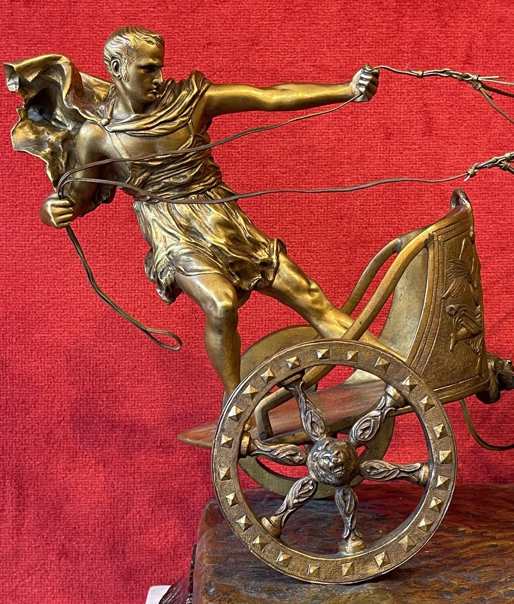Char Romain,  Grand Bronze par Antonio Vaneti (1881-1962) / Gladiateur Rome Grèce / Aurige -photo-3