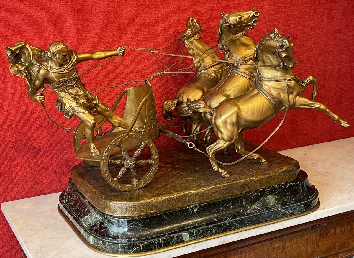 Char Romain,  Grand Bronze par Antonio Vaneti (1881-1962) / Gladiateur Rome Grèce / Aurige -photo-7