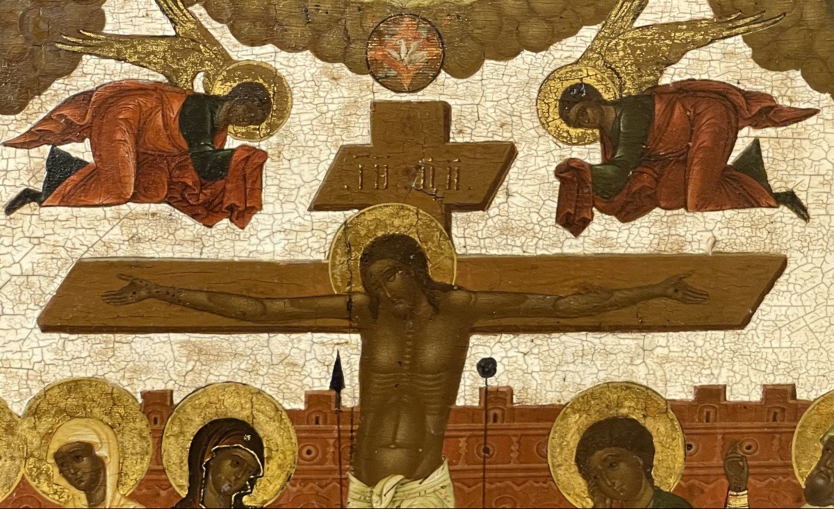 Icône Orthodoxe Crucifixion Jésus-Christ - Sainte Croix Byzantine Fait Main 20x27 Cm