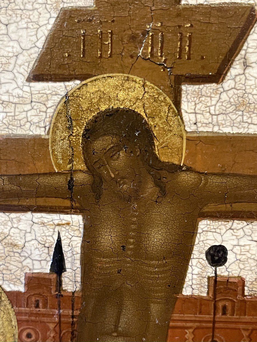 Rare Icône De La Crucifixion, Moscou 18e Siècle / Russie Orthodoxe-photo-3