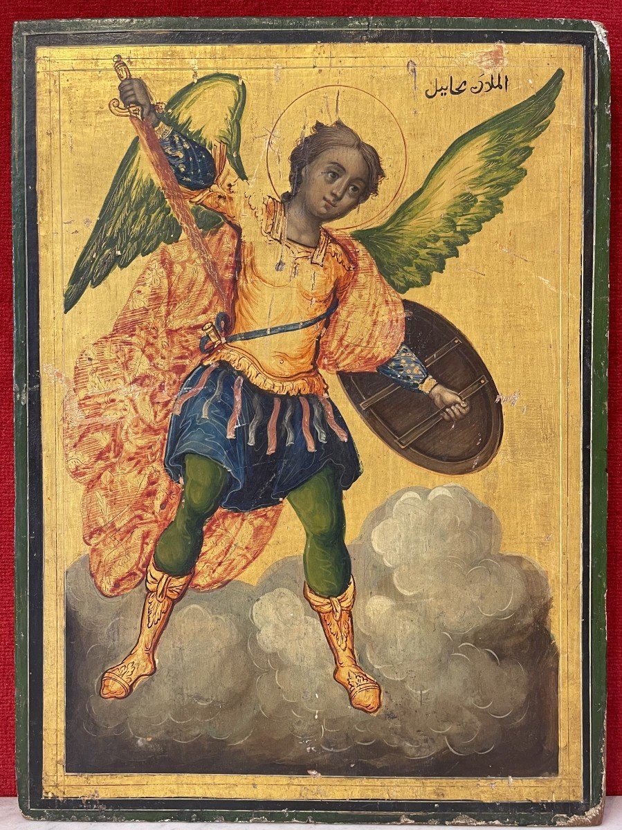 Archangel Saint Michael, Jérusalem 19th Century, Melkite Icon / Arab Christians / Lebanon Syria