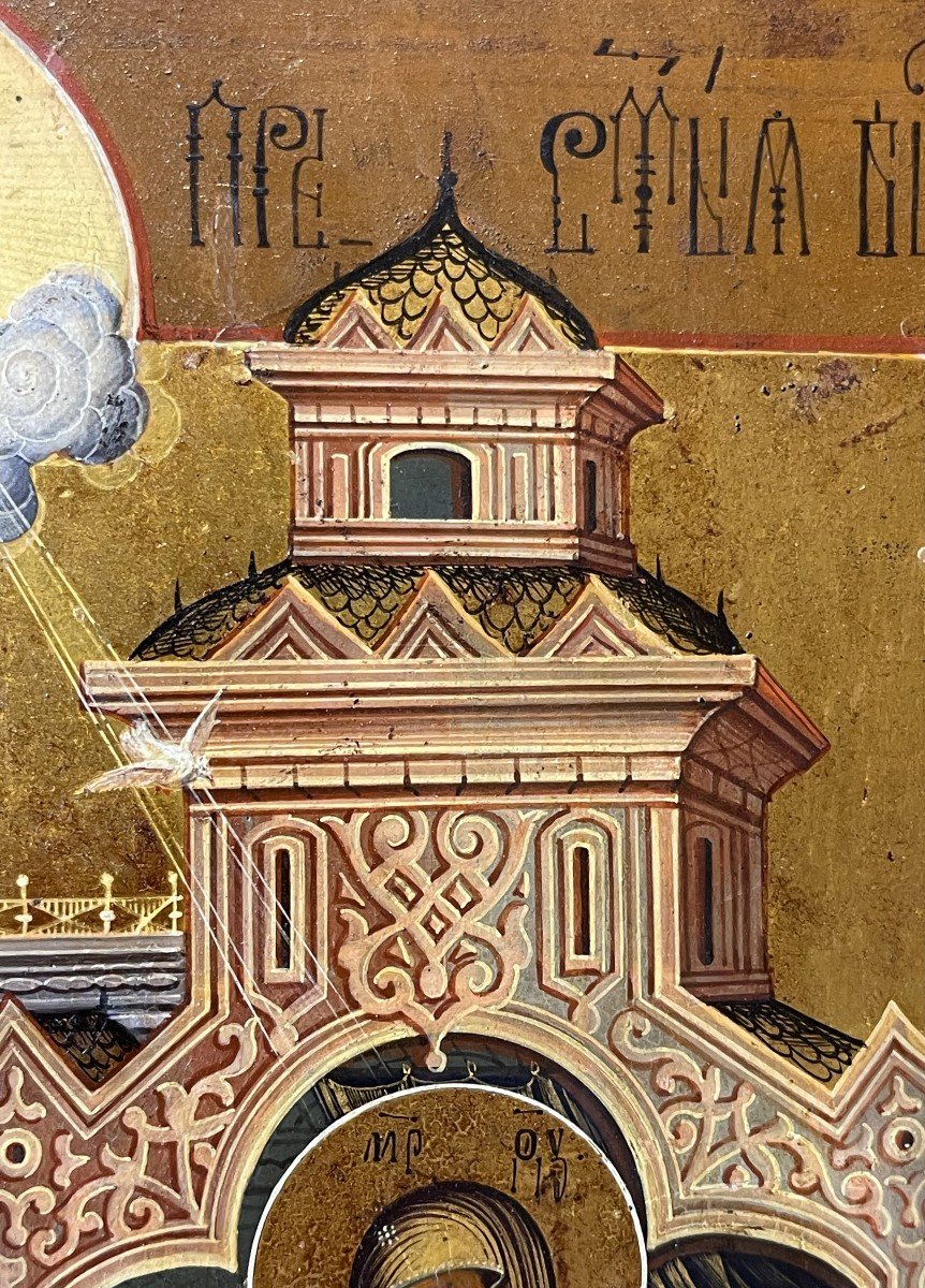 Rare Icône De l'Annonciation, Russie 19e Siècle / Archange Gab riel / Mère De Dieu / Vierge-photo-5