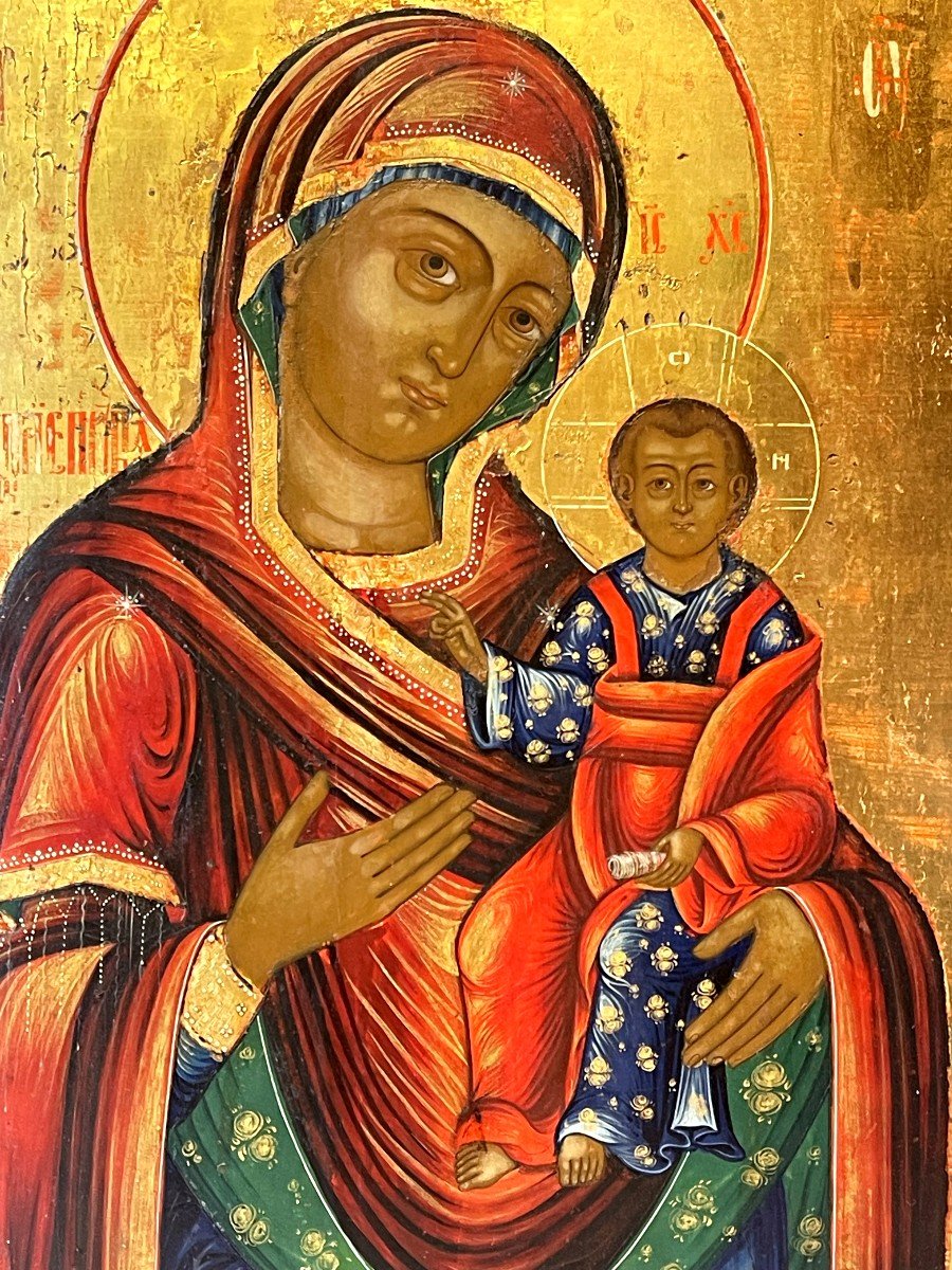 Large Icon Of The Mother Of God Of Iveron, Russia 18th / Virgin Mary Iveria Old Believers-photo-2