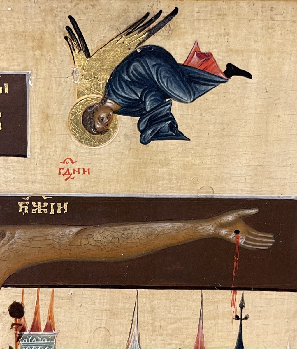 Rare Icon Of The Crucifixion, Russia 19th, Palekh School / Christ Jesus Orthodox Cross-photo-5