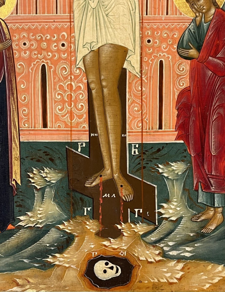 Rare Icon Of The Crucifixion, Russia 19th, Palekh School / Christ Jesus Orthodox Cross-photo-6