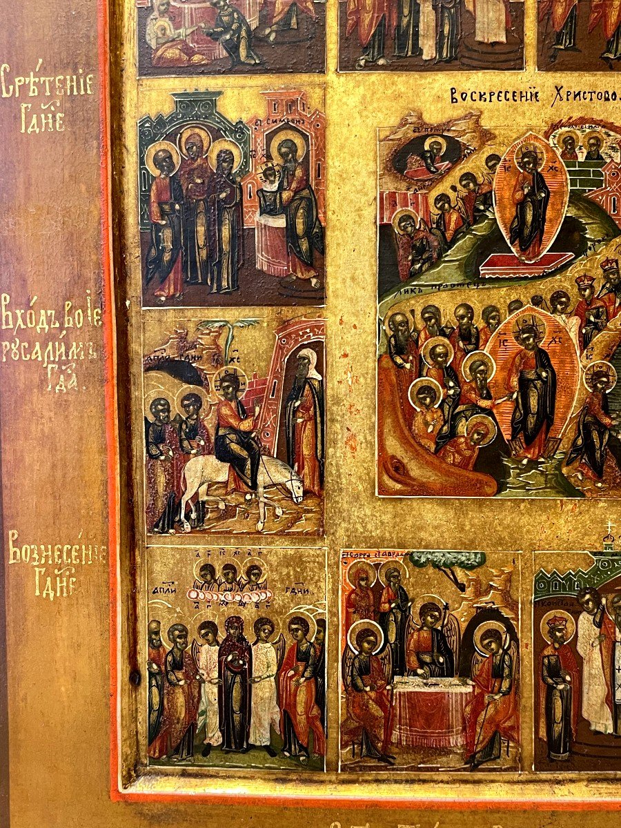 Icon Of The Resurrection And The Great Feasts Of Christianity, Russia 19th Century-photo-3