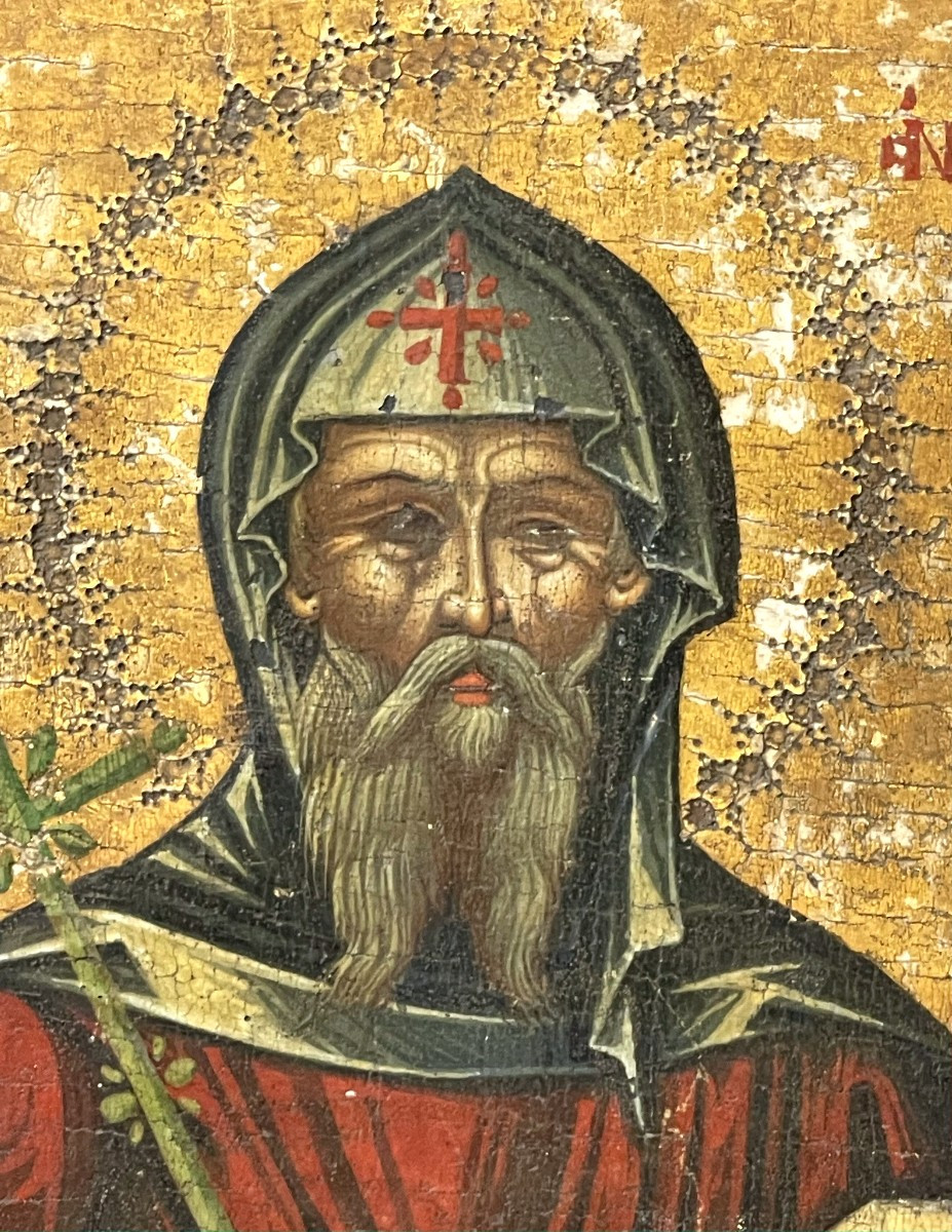 Icon Of Saint Anthony The Great, Greece Circa 1700 / Orthodox-photo-3