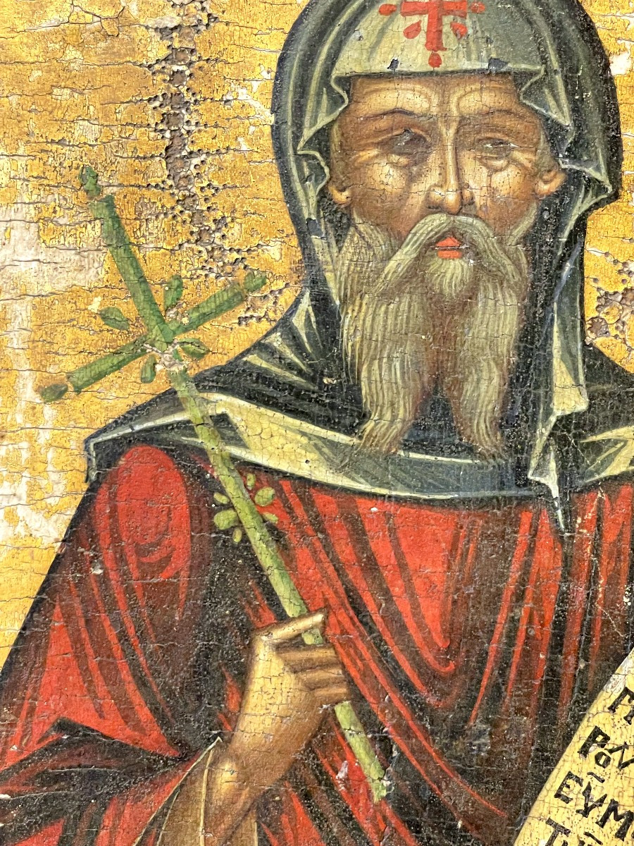 Icon Of Saint Anthony The Great, Greece Circa 1700 / Orthodox-photo-1