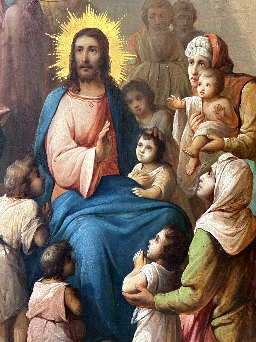Important Icon Of Christ Blessing The Children, Russia 1894, Signed P. Soubbotine-photo-2