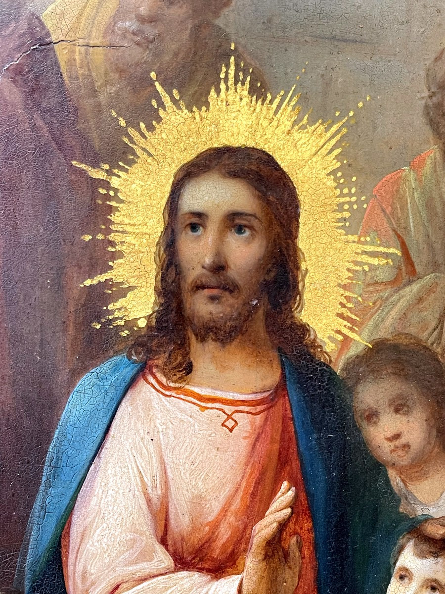 Important Icon Of Christ Blessing The Children, Russia 1894, Signed P. Soubbotine-photo-3