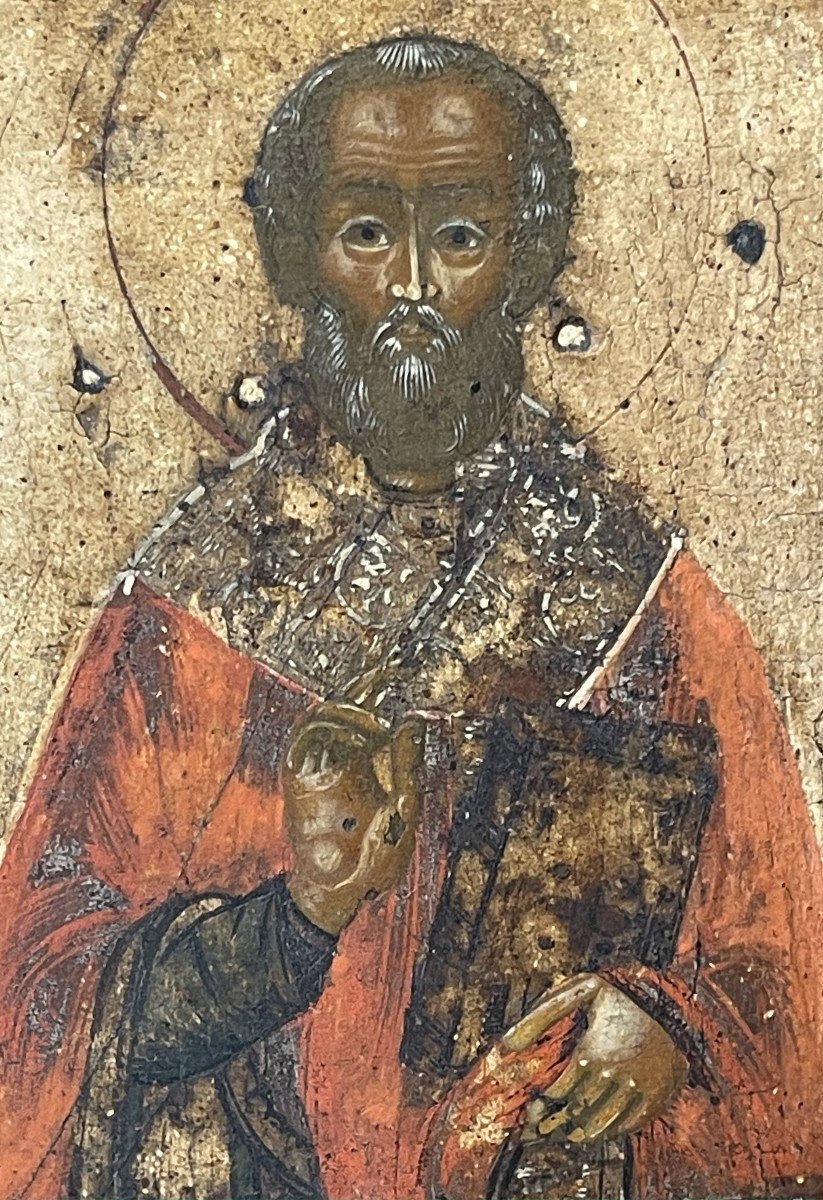 Icon Of Christ, Saint John The Baptist And Saint Nicholas, Russia Circa 1650 / Holy Face -photo-3