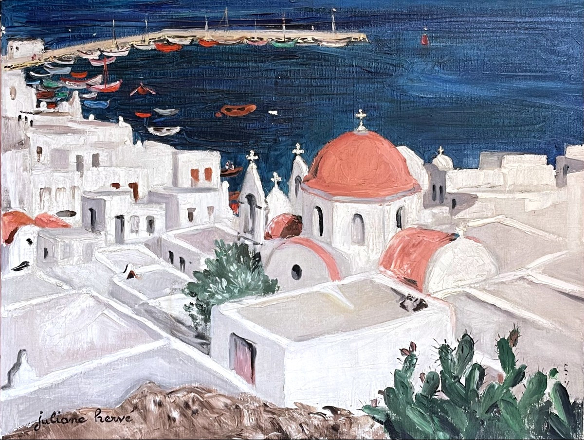 Juliane Hervé (1921-2006), Island Of Mikonos In Greece, Oil On Canvas