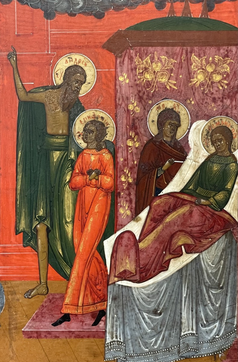 Large Icon Of The Protection Of The Mother Of God, Russia 19th Century, Pokrov Mary Viel-photo-4