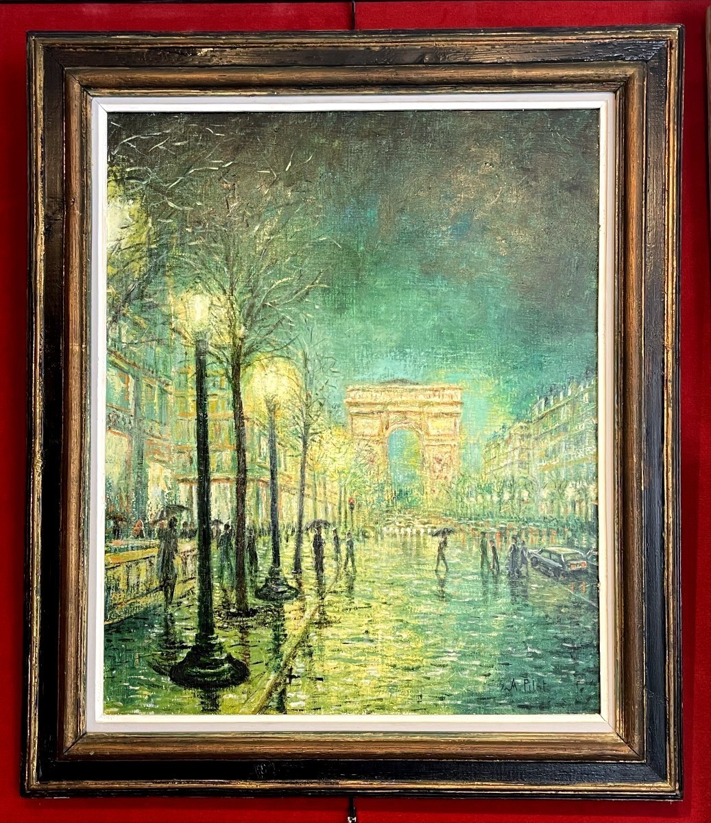 Paris, Les Champs Elysées et l'Arc de Triomphe, HST Albert Pilot (1922-2002) 