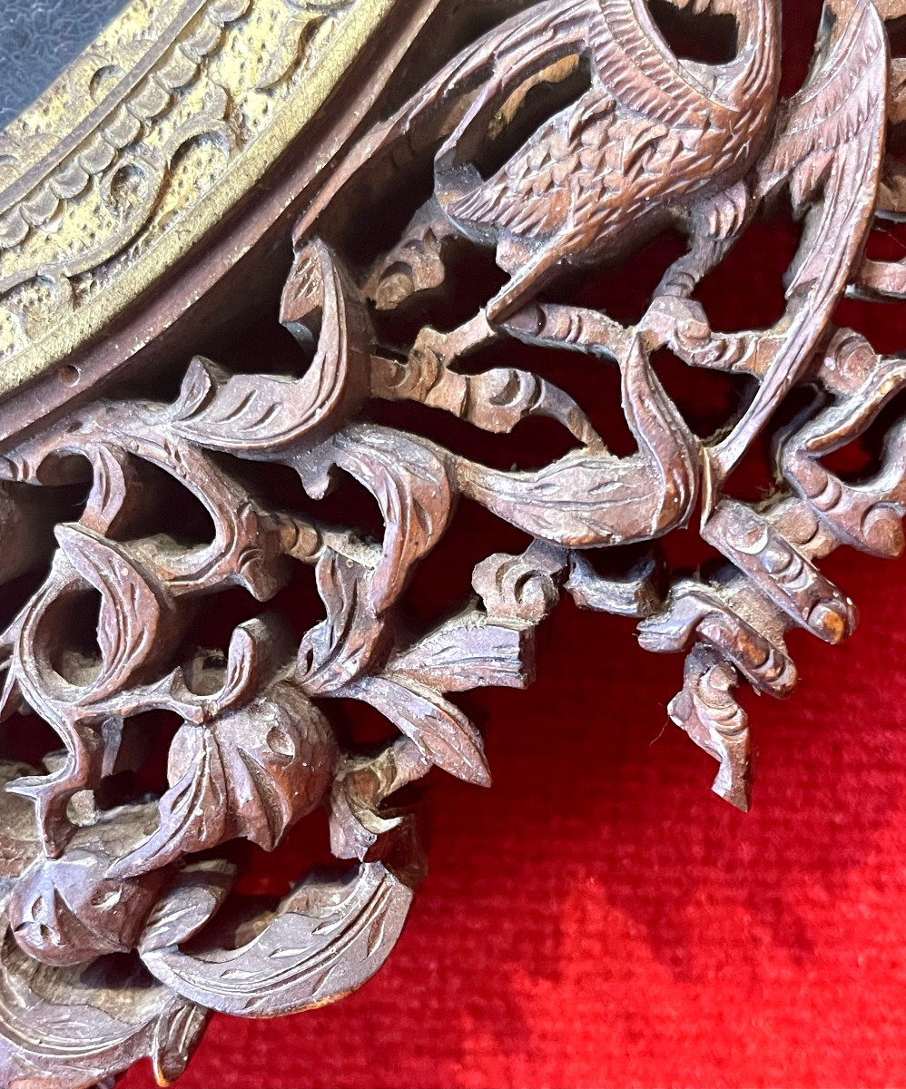 Icône Russe de la Vierge de la Tendresse Dans un Cadre de Canton en Bois Sculpté, 19e Siècle-photo-4