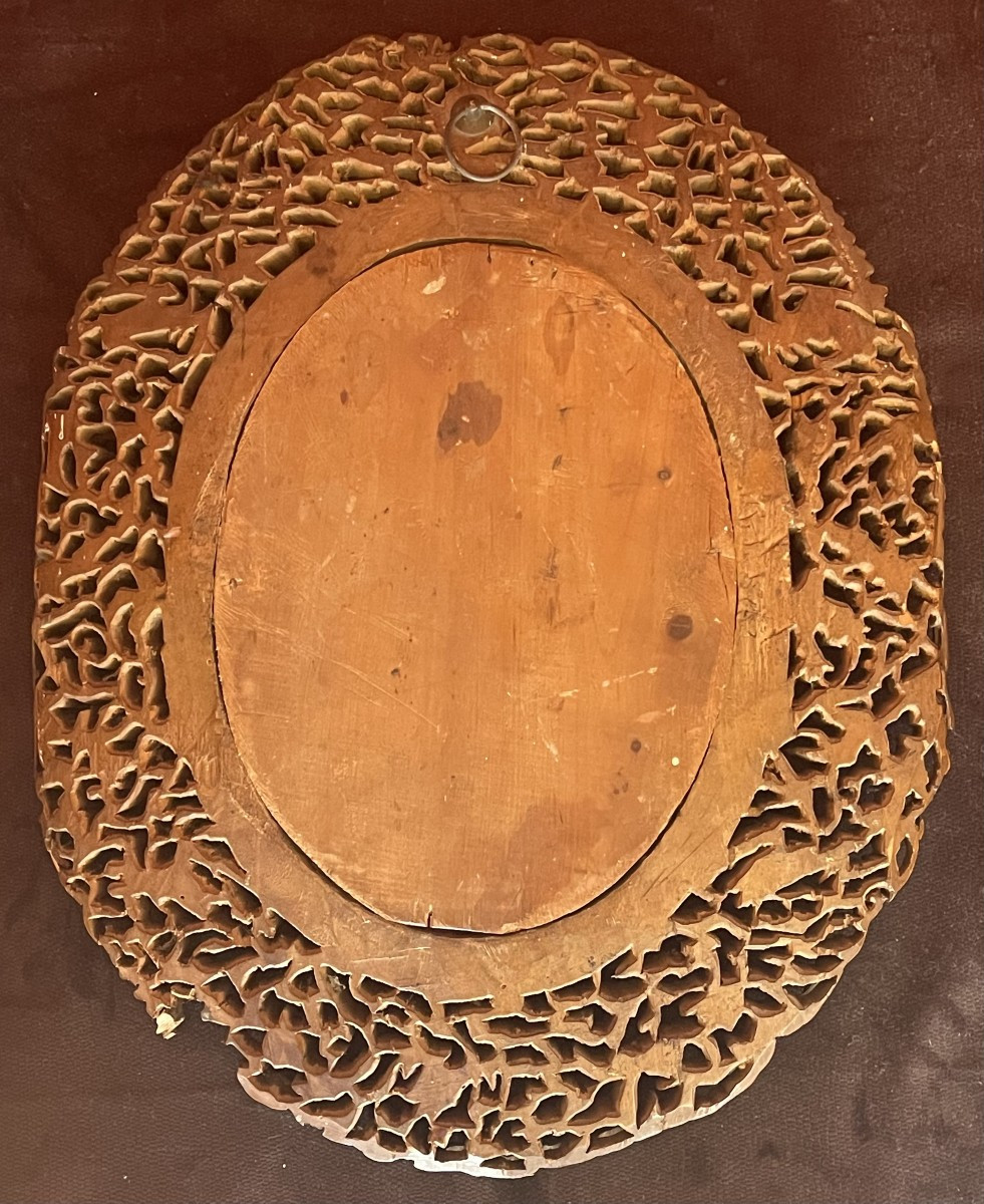 Icône Russe de la Vierge de la Tendresse Dans un Cadre de Canton en Bois Sculpté, 19e Siècle-photo-6