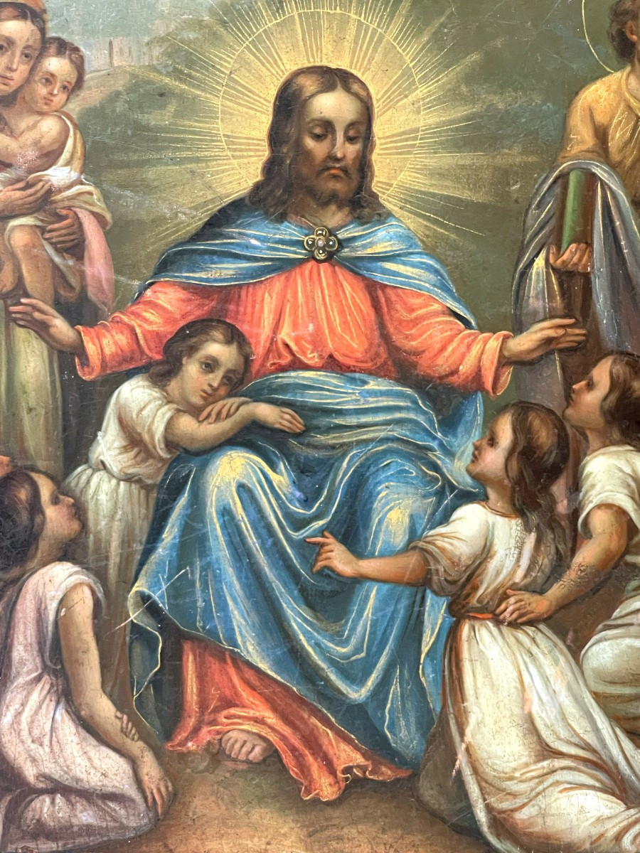 Icône du Christ Bénissant Les Enfants, Russie 19e Siècle-photo-2