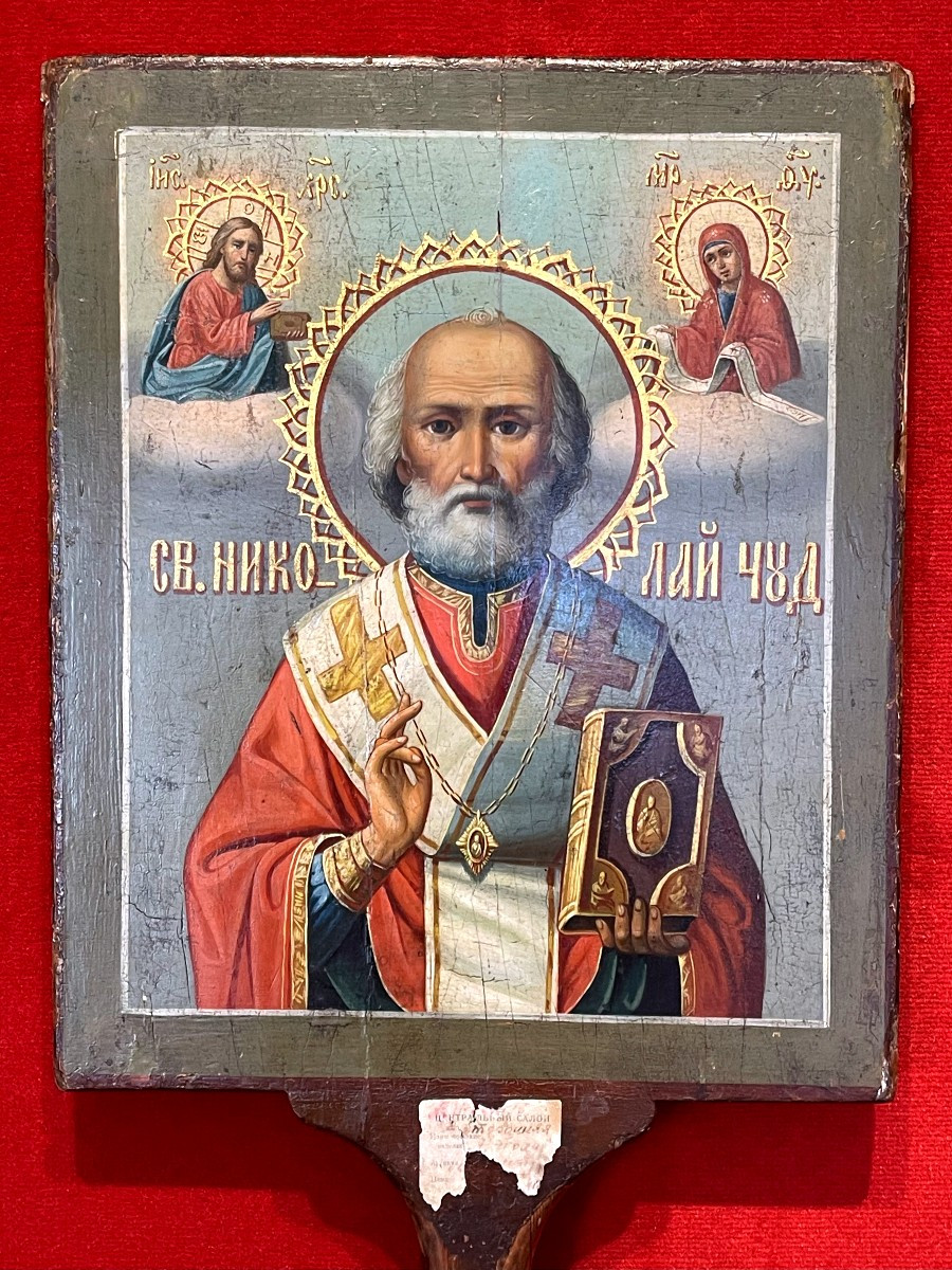 Double-sided Processional Icon Of The Virgin And Saint Nicholas, Russia, 19th Century-photo-3