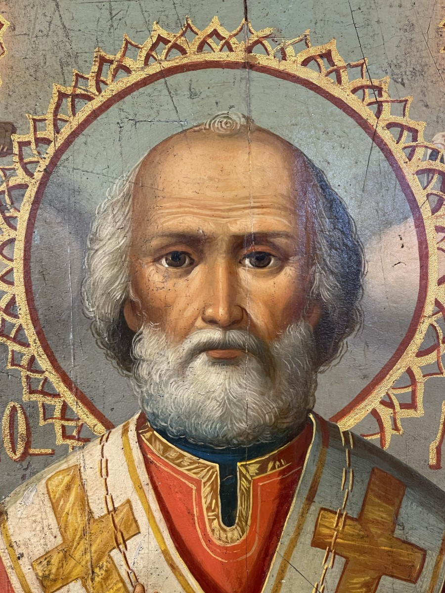 Double-sided Processional Icon Of The Virgin And Saint Nicholas, Russia, 19th Century-photo-4