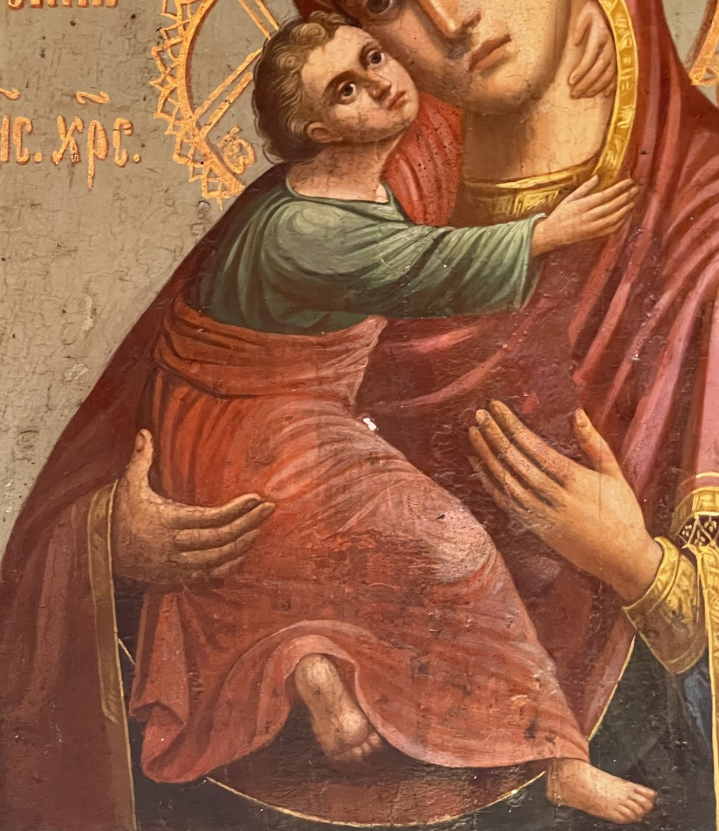 Double-sided Processional Icon Of The Virgin And Saint Nicholas, Russia, 19th Century-photo-2