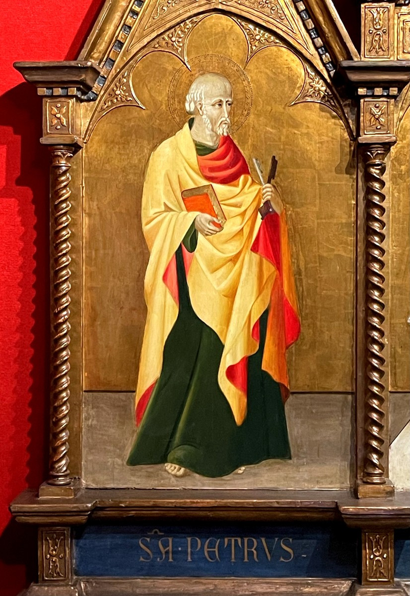 Retable Monumental Marie, Jésus, Jean et Pierre, Florence XIX, Triptyque Quattrocento Angelico-photo-4