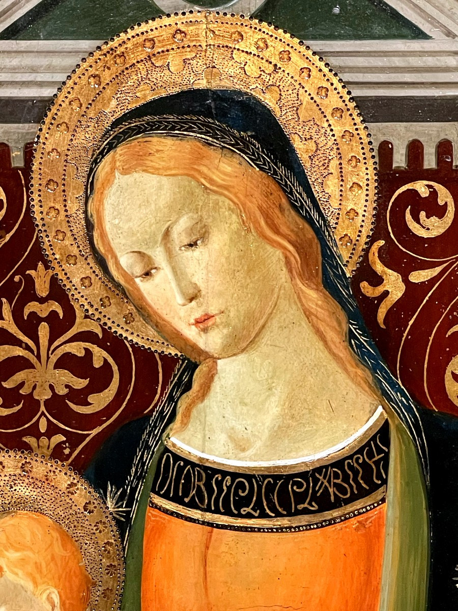 Retable Monumental Marie, Jésus, Jean et Pierre, Florence XIX, Triptyque Quattrocento Angelico-photo-2