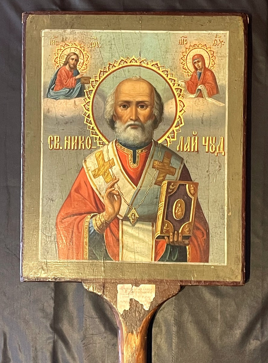 Icône de Procession Double Faces de la Vierge et Saint Nicolas, Russie 19e Siècle-photo-2
