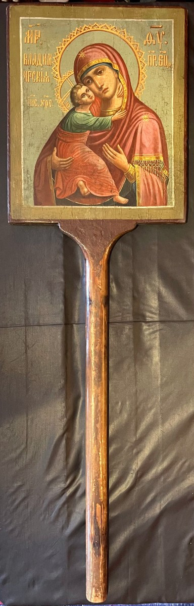 Icône de Procession Double Faces de la Vierge et Saint Nicolas, Russie 19e Siècle-photo-3