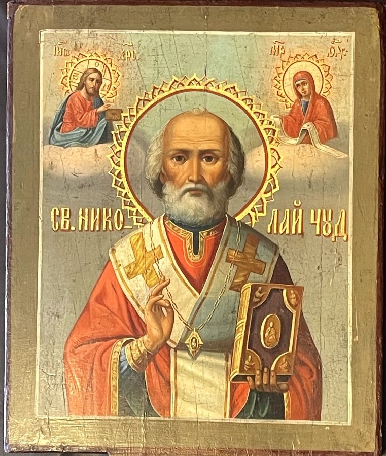 Icône de Procession Double Faces de la Vierge et Saint Nicolas, Russie 19e Siècle-photo-2