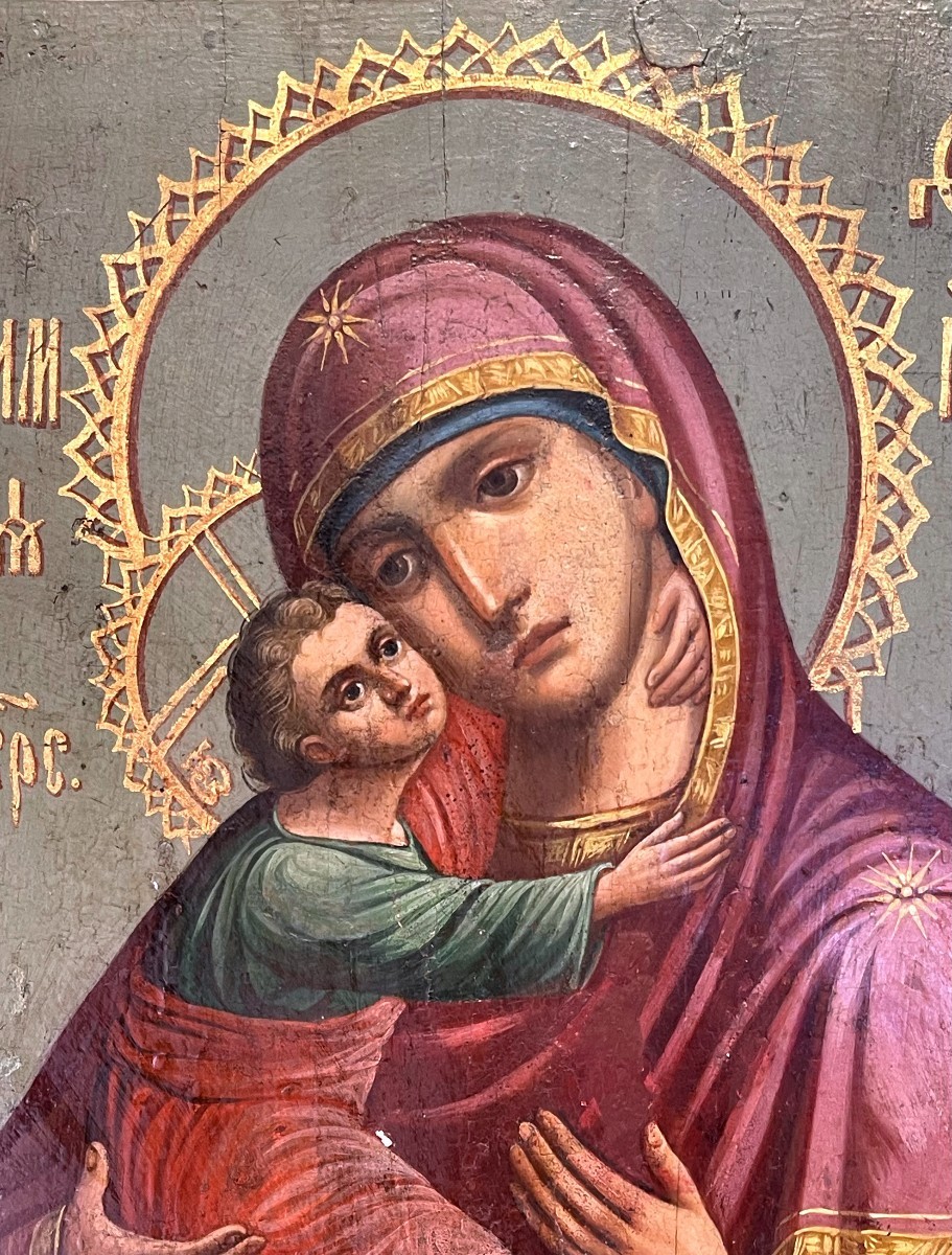 Icône de Procession Double Faces de la Vierge et Saint Nicolas, Russie 19e Siècle-photo-2