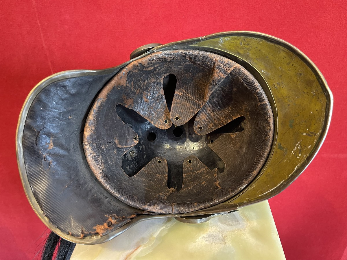 Casque Troupe du 13e Régiment de Dragons, Modèle 1874, Daté 1880, France Cavalerie WW1-photo-6