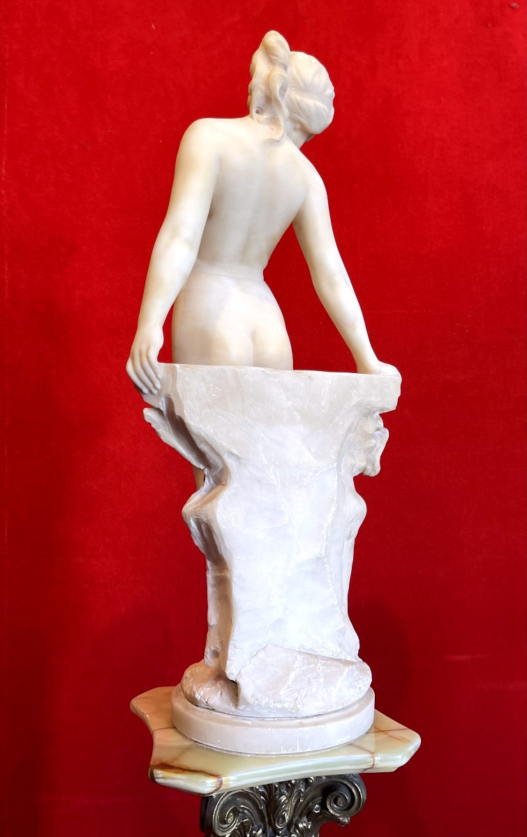 Emilio Fiaschi (1858-1941): Naked Beauty, Large Alabaster Sculpture-photo-4