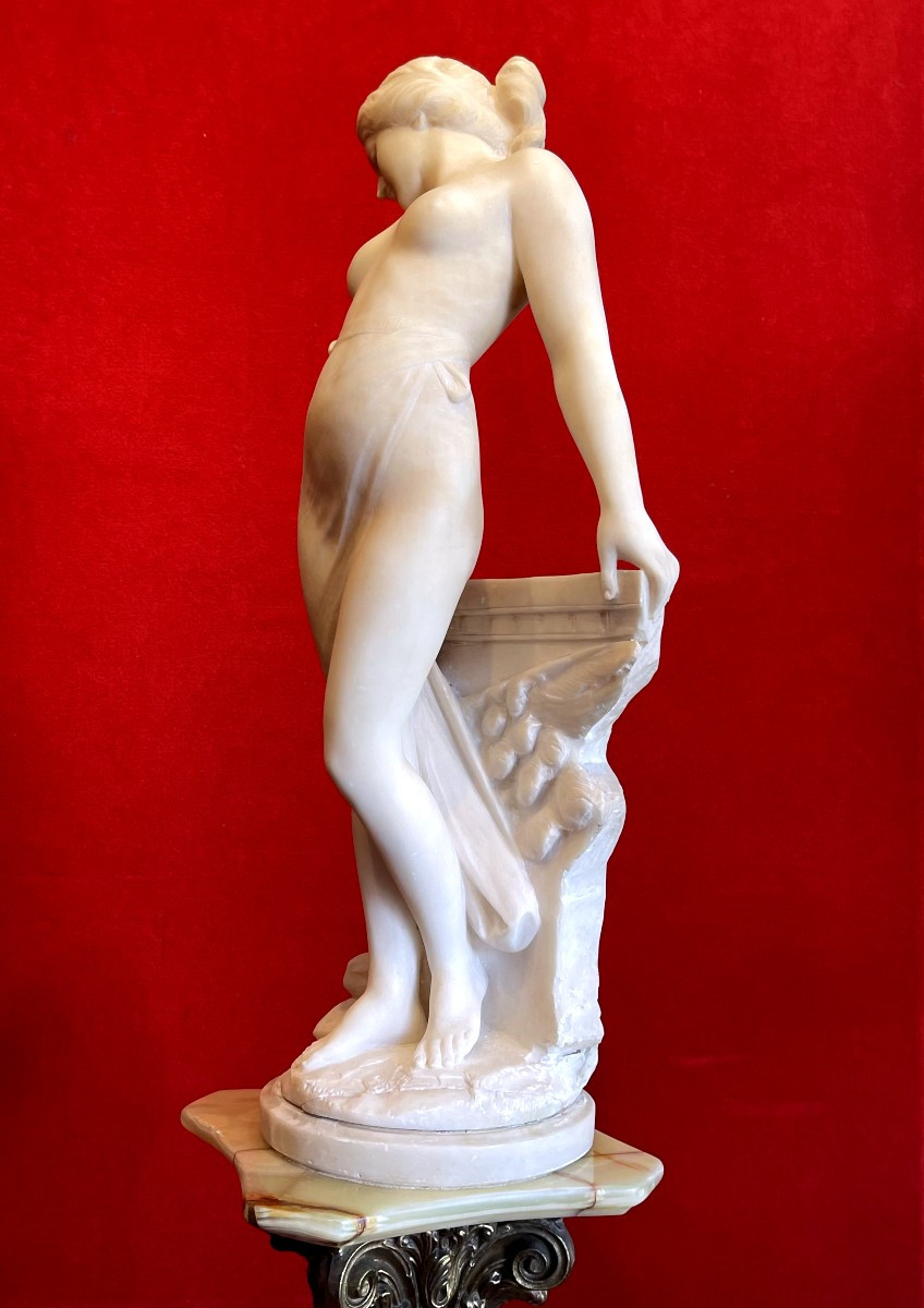 Emilio Fiaschi (1858-1941): Naked Beauty, Large Alabaster Sculpture-photo-1