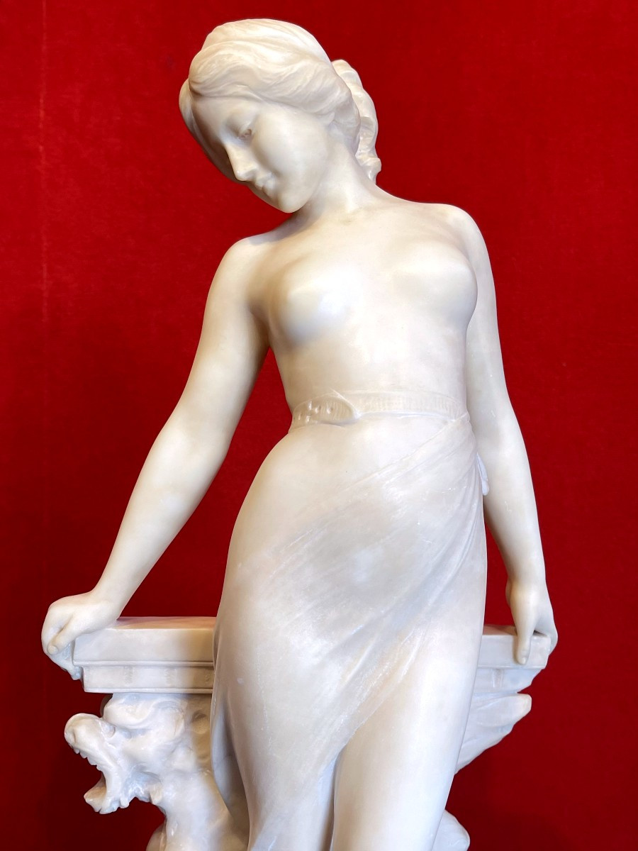 Emilio Fiaschi (1858-1941): Naked Beauty, Large Alabaster Sculpture-photo-2