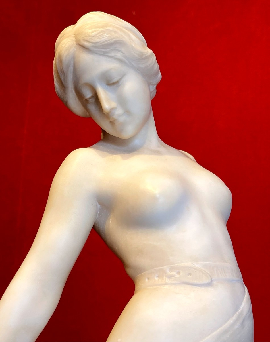 Emilio Fiaschi (1858-1941): Naked Beauty, Large Alabaster Sculpture-photo-3