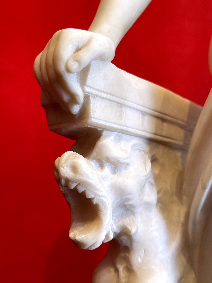 Emilio Fiaschi (1858-1941): Naked Beauty, Large Alabaster Sculpture-photo-4