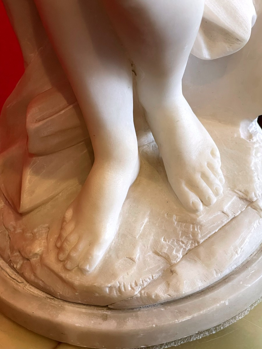 Emilio Fiaschi (1858-1941): Naked Beauty, Large Alabaster Sculpture-photo-5