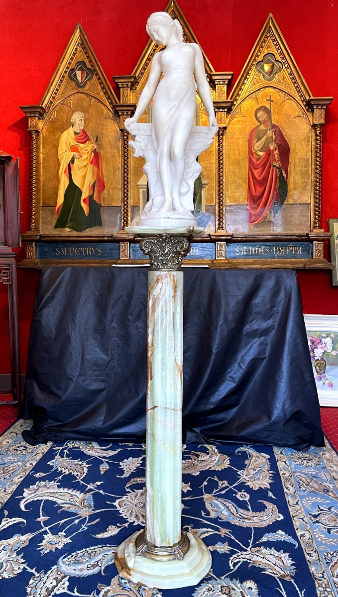 Emilio Fiaschi (1858-1941): Naked Beauty, Large Alabaster Sculpture-photo-8