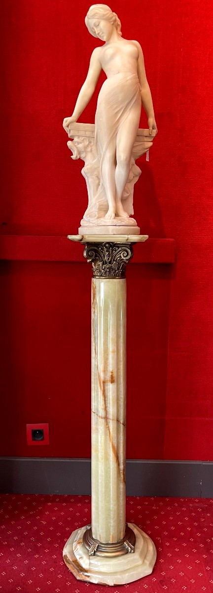 Emilio Fiaschi (1858-1941): Naked Beauty, Large Alabaster Sculpture-photo-7