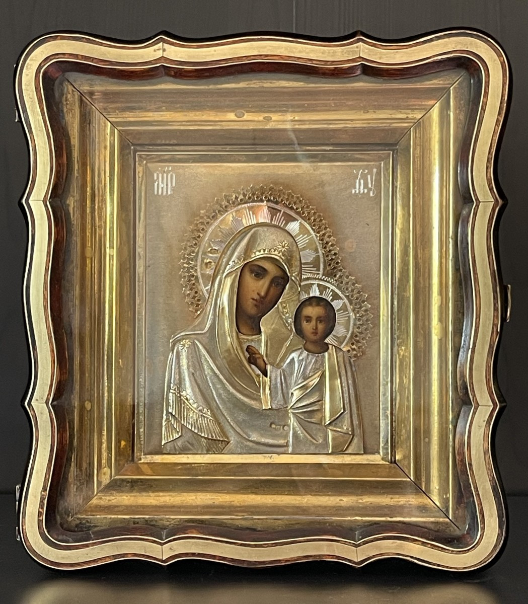 Paire D'Icônes de Mariage du Christ et de Marie, Vermeil, Russie Moscou, Fin 19e Siècle -photo-3