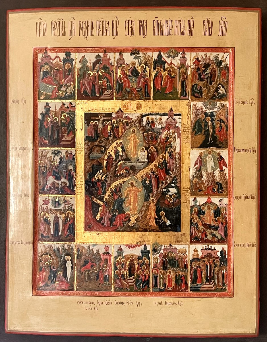 Importante Icône des Grandes Fêtes Orthodoxes, Ecole de Palekh, Russie vers 1800-photo-2