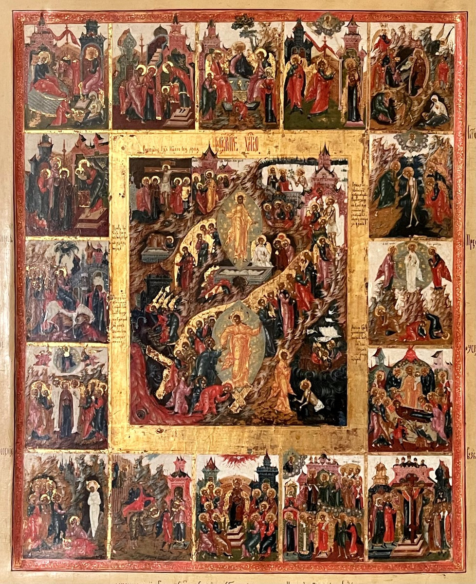 Importante Icône des Grandes Fêtes Orthodoxes, Ecole de Palekh, Russie vers 1800-photo-3