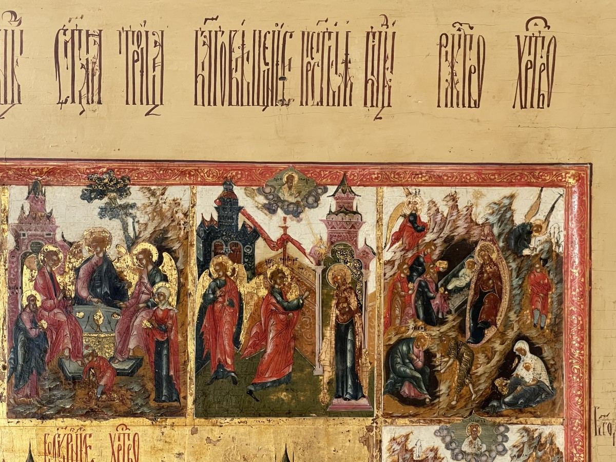 Importante Icône des Grandes Fêtes Orthodoxes, Ecole de Palekh, Russie vers 1800-photo-1