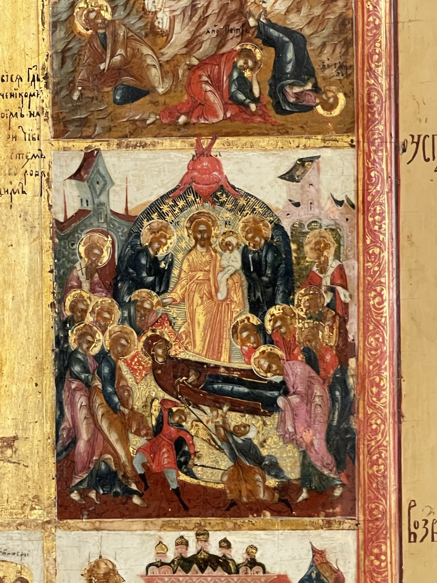 Importante Icône des Grandes Fêtes Orthodoxes, Ecole de Palekh, Russie vers 1800-photo-3