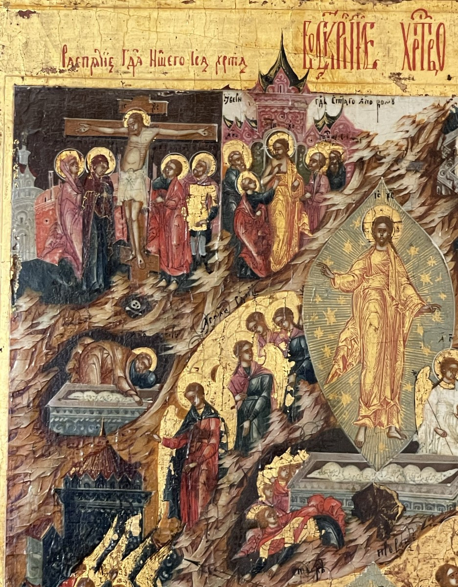 Importante Icône des Grandes Fêtes Orthodoxes, Ecole de Palekh, Russie vers 1800-photo-5