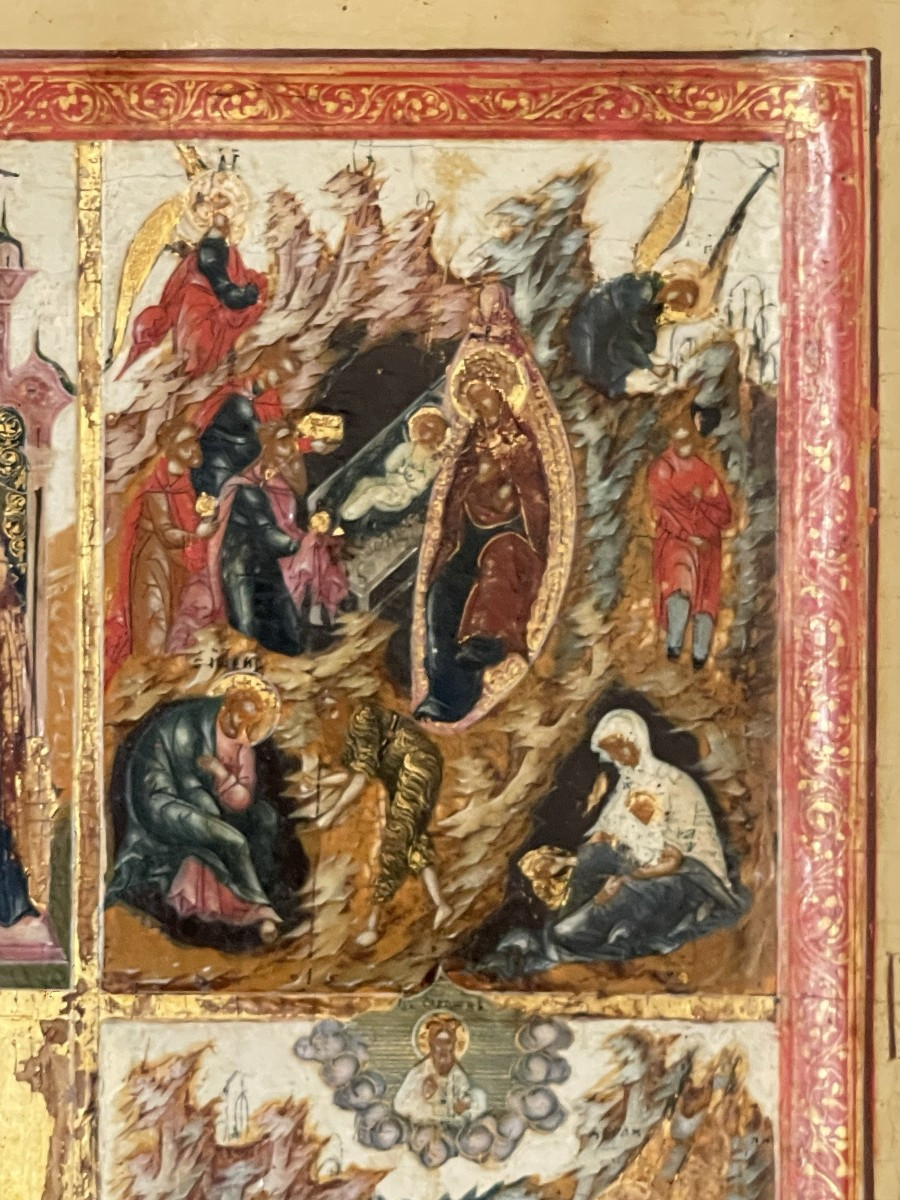 Importante Icône des Grandes Fêtes Orthodoxes, Ecole de Palekh, Russie vers 1800-photo-6