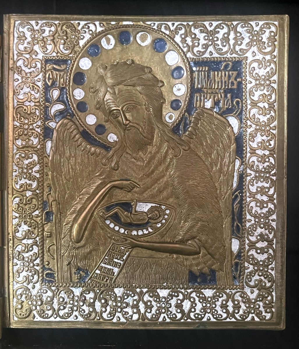 Grande Icône Triptyque Du Christ, Marie Et St Jean, Bronze Emaillé, 18e Russie Vieux Croyants-photo-4