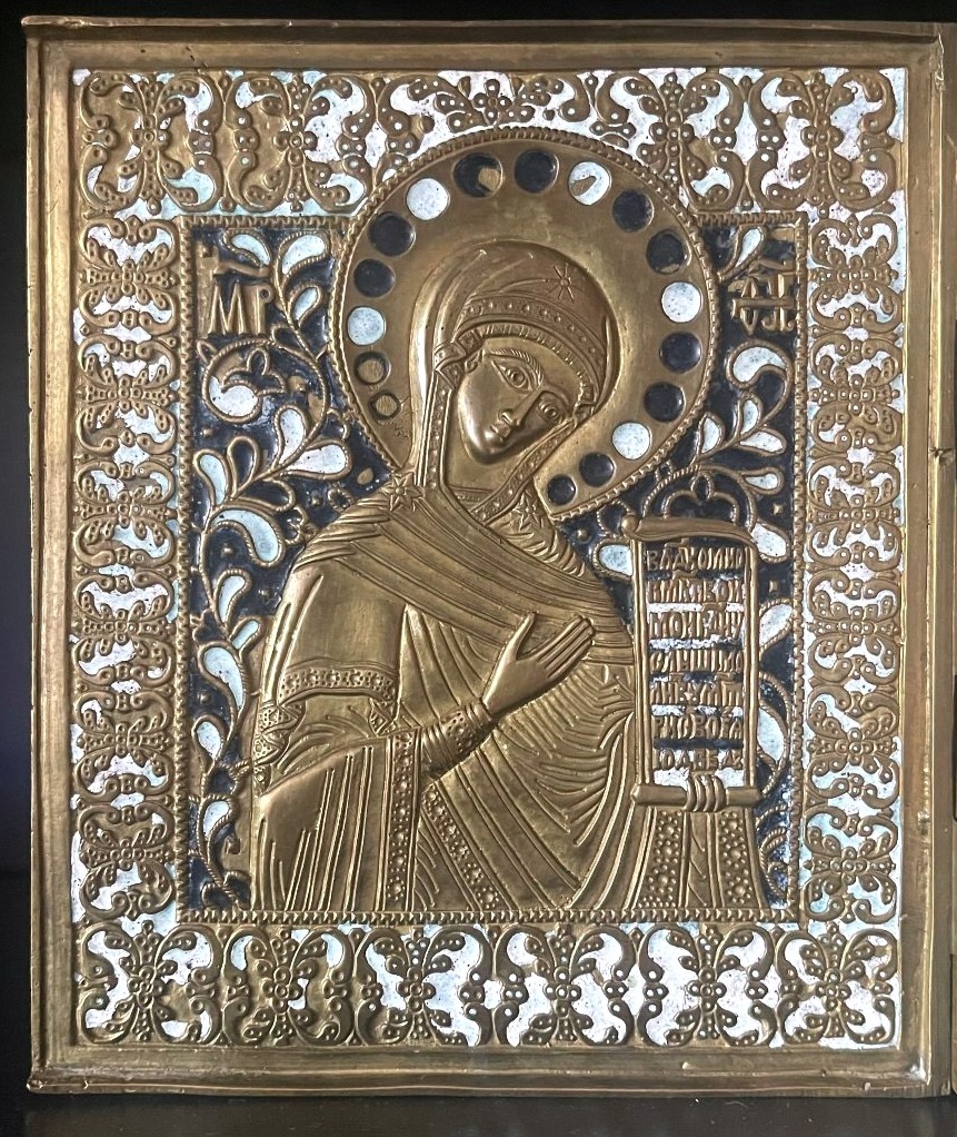 Grande Icône Triptyque Du Christ, Marie Et St Jean, Bronze Emaillé, 18e Russie Vieux Croyants-photo-3