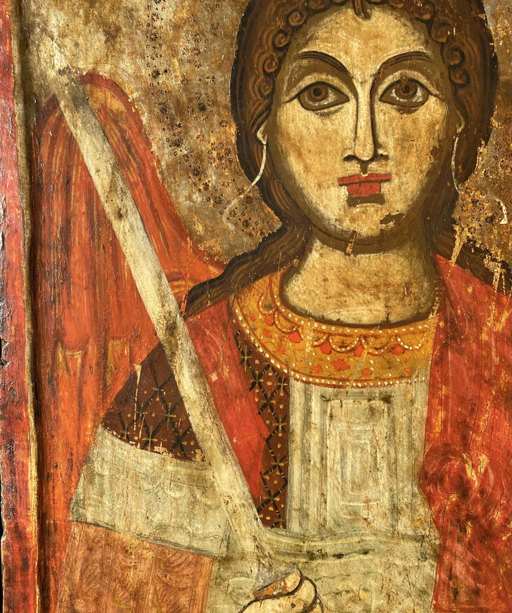 Icône Monumentale de l'Archange Saint Michel, Grèce 16e Siècle Provenant d'une Iconostase-photo-1